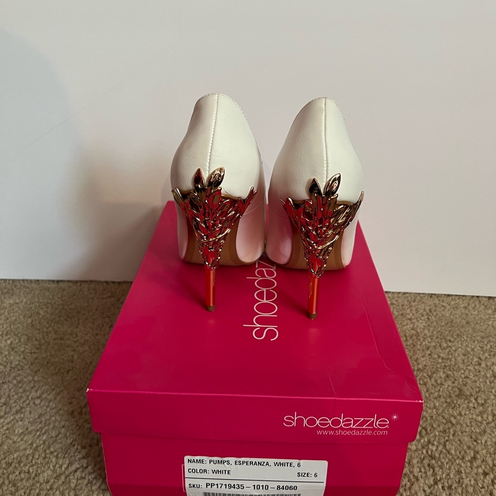 Shoe Dazzle White Pumps with Gold Accents